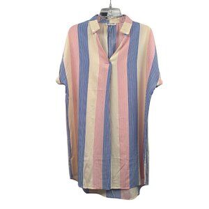 SOLUTION Womens Striped Mini Shirt Dress Short Sleeve Size Large